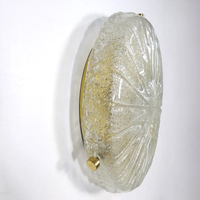 Mid-Century Ice Glass and Brass Ceiling Light from Hillebrand Lighting, 1970s, in Very Good conditions. Designed 1970 to...