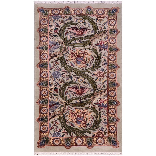 Shabby Chic Floral 1990's Pak-Persian Green/Green Wool Rug - 2'2'' X 4'1'' For Sale - Image 9 of 9