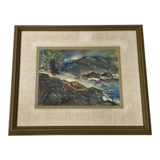 Claire K. Frindell "Maine Waterfall" Original Watercolor C.1970 For Sale