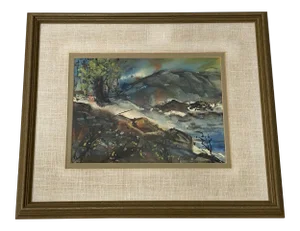 Claire K. Frindell "Maine Waterfall" Original Watercolor C.1970