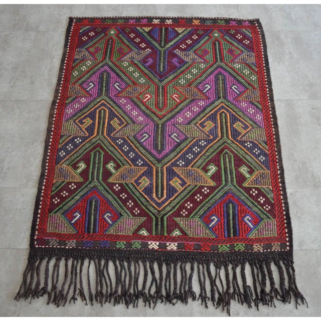 Turkish Vintage Hand Made Braided Kilim Rug - 3′9″ X 4′8″ For Sale - Image 3 of 11