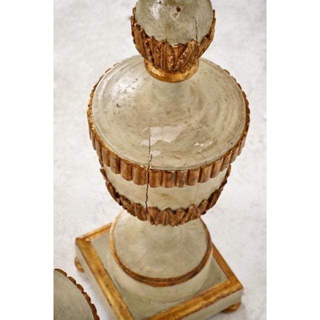 White Pair Neoclassical Carved Wood Urns For Sale - Image 8 of 9