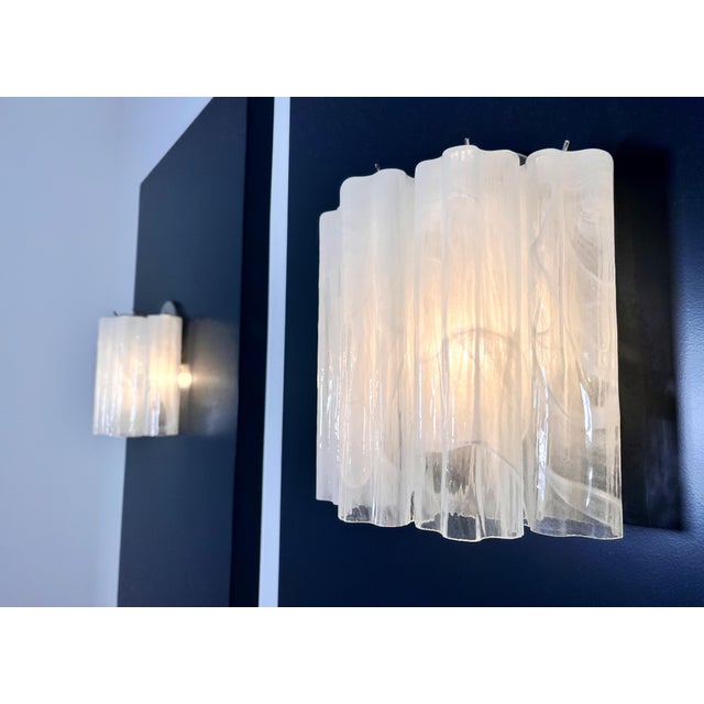 1990s Vintage Murano Glass Tube Wall Sconces with 5 White Alabaster Glass Tube, 1990, Set of 2 For Sale - Image 5 of 18