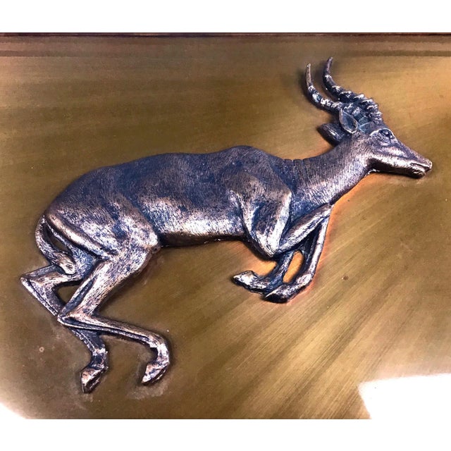 1950s Vintage Zambian Copper Hand Carved Impala Framed Wall Sculpture For Sale - Image 4 of 8