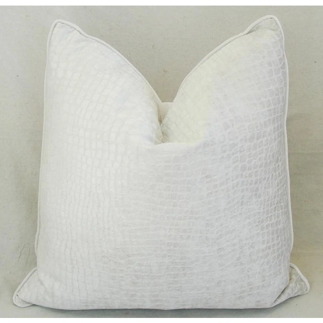 Mid-Century Modern 24" Boho Chic White Crocodile Velvet Feather/Down Pillows - Pair For Sale - Image 3 of 11