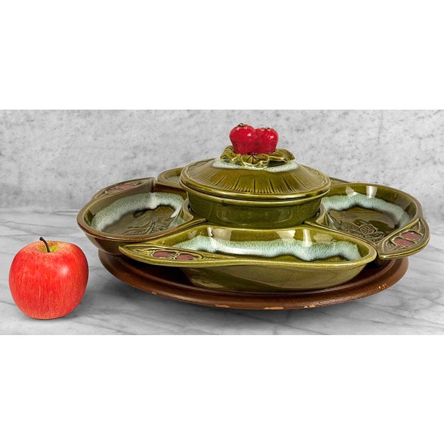 Mid-Century California Pottery Strawberry Motif Chip & Dip Centerpiece Bowl, c.1960's - Pairs Nicely with Many Mid-Century...