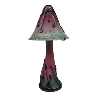 c.1997 Signed French Artist Michelle Luzoro Art Nouveau Glass Set Vase and Lamp Topper For Sale