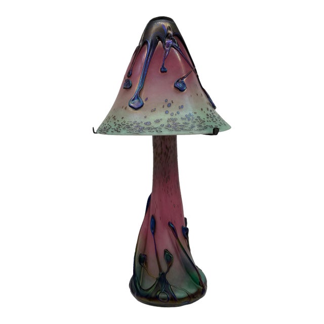 c.1997 Signed French Artist Michelle Luzoro Art Nouveau Glass Set Vase and Lamp Topper For Sale