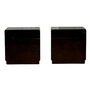 1980s Bridgeford Modern Black Lacquered Nightstands, Pair For Sale