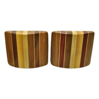 Vintage Mid Century Modern Solid Wood & Inlay Curved Modernist Bookends - A Pair For Sale