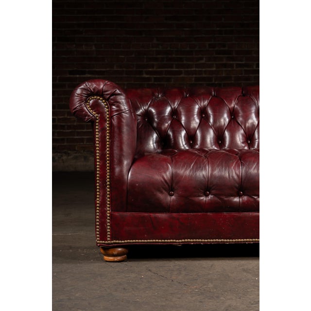 Vintage Tufted Leather Chesterfield Sofa in Oxblood For Sale In Chicago - Image 6 of 11