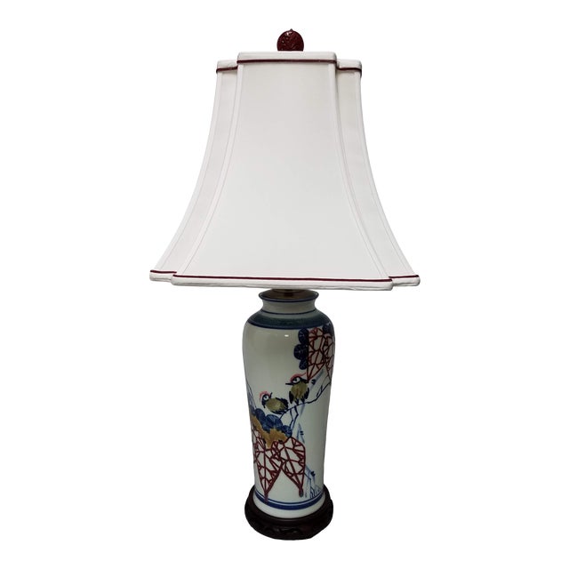 19th Century Japanese Birds on Branch Vase Lamp & Shade For Sale
