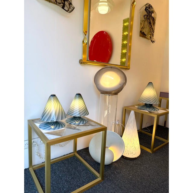 Metal Pair of Blue Spiral Murano Glass Lamps by La Murrina, Italy, 1970s For Sale - Image 7 of 12