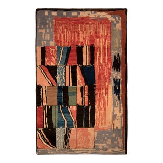 Geometric Abstract Rug Red and Blue Modern Pattern For Sale