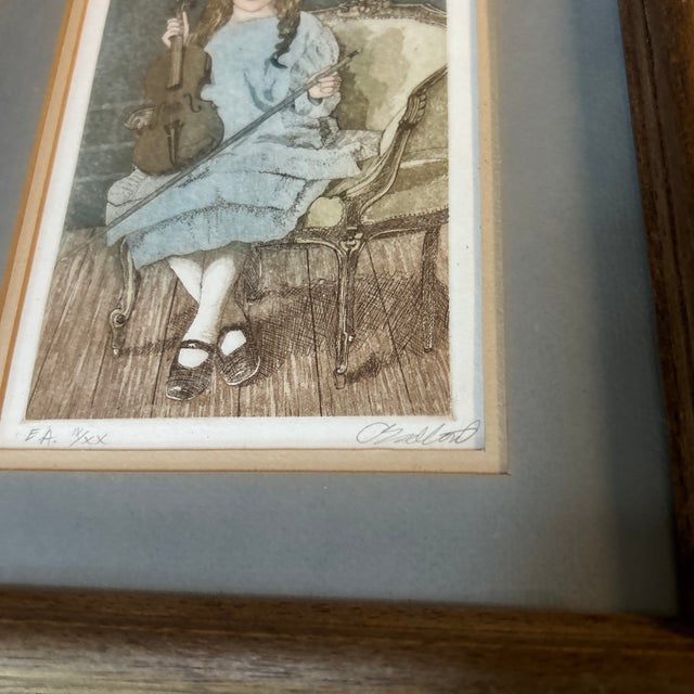 Traditional 1970’s Portrait of a Young Violinist Original Lithograph For Sale - Image 3 of 5