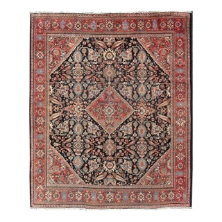 Large Hand Knotted Persian Mahal Rug With Florals and Geometric Medallion Design For Sale