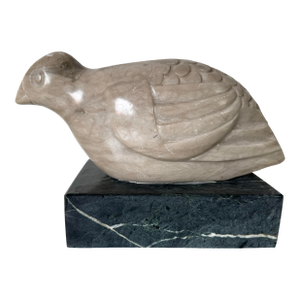 1980s Vintage Carved Marble Dove Sculpture on Green Marble Base – Signed