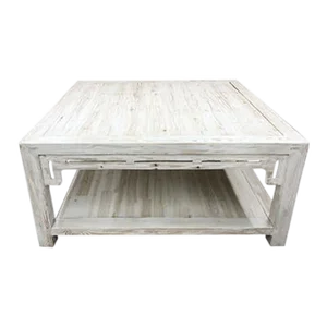 1990s Asian White Wash Square Coffee Table