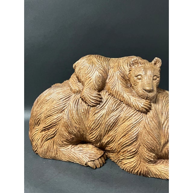 Large Carved Solid Wood Papermache Mold Bear and the Cub Sculpture For Sale In New York - Image 6 of 12