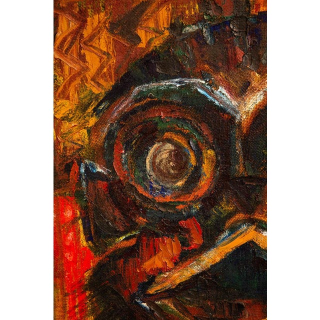 Mid Century Modern Wall Art Bird Portrait Abstract Orange Black Yellow Square For Sale - Image 9 of 12