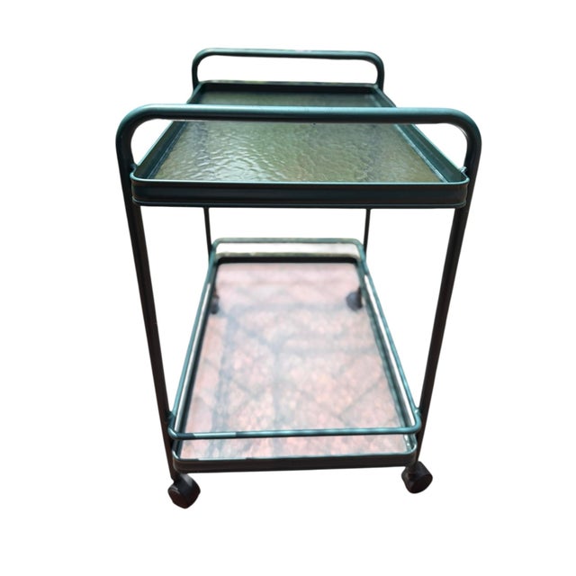 Mid Century Modern green Brown Jordan “Tamiami” patio barcart. Condition Report: Original finish, minimal age wear,...