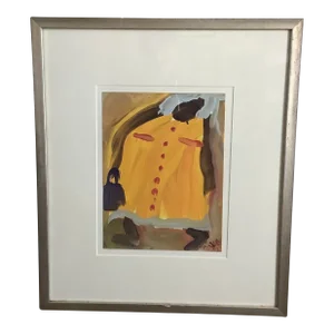Signed Woodie Long African American Folk Art "Abstract Granny" Framed 2005 Painting