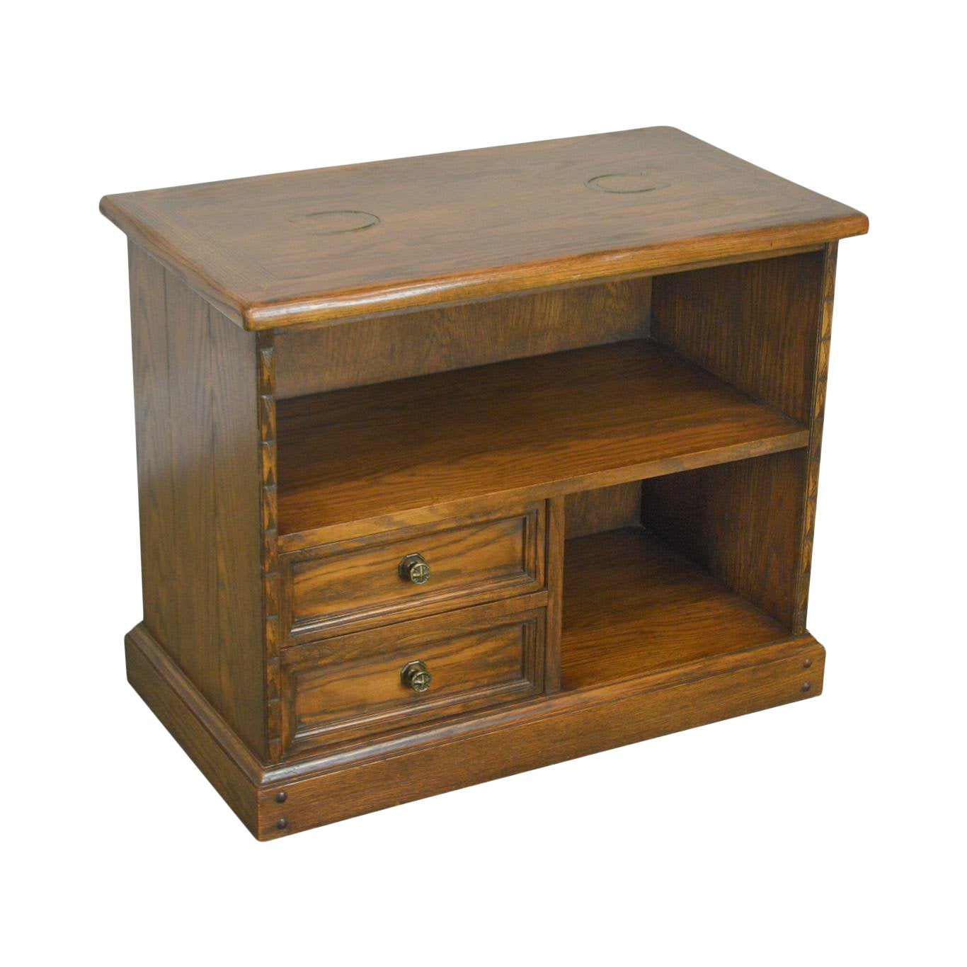 Romweber Viking Oak Bookcase 2 Drawer Side Table With Brass Inlaid