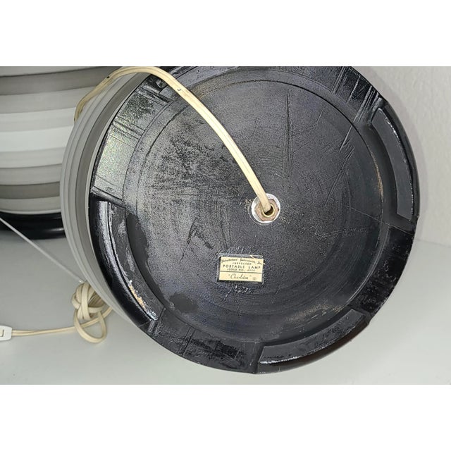 Mid Century Modern Charleton Gray White Striped Table Lamps - a Pair For Sale - Image 4 of 11