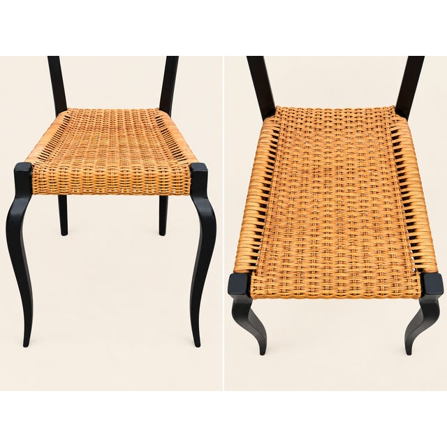 One High Back Italian Side Chair, cane and black finish over wood. Ready for a new home. The chair is not signed.