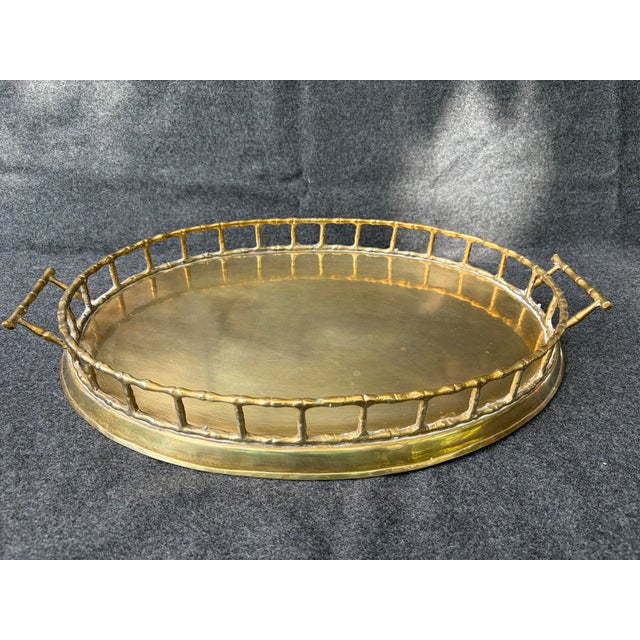Mid 20th Century Vintage Faux Bamboo Brass Oval Tray For Sale - Image 5 of 17