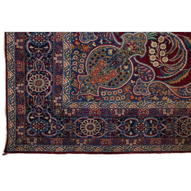 1900 - 1909 Antique Kerman Persian Red Wool Rug With a Multicolored Floral Design For Sale - Image 5 of 11