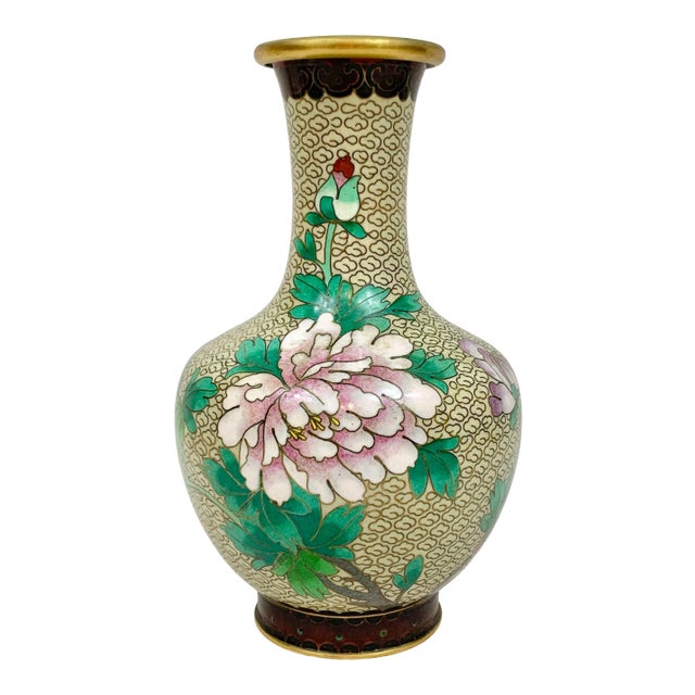 Vintage Floral Cloisonne Vase For Sale