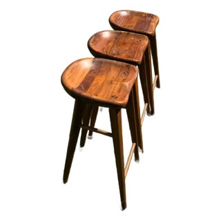 Organic Modernism Handcrafted Wooden Stools Set of 3 For Sale