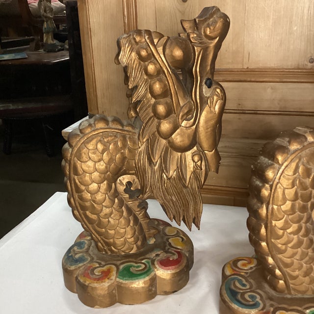 Brass A Pair of Mid 20th Century Hand Carved Dragon Wall Sculptures For Sale - Image 8 of 11