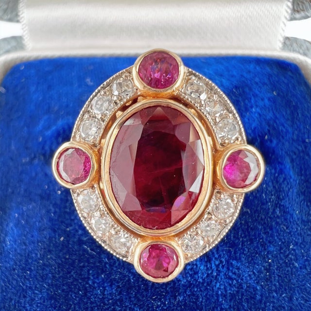 Natural Burmese Ruby 2 Cts and Diamond Halo Ring, Size 6.5 For Sale - Image 6 of 7