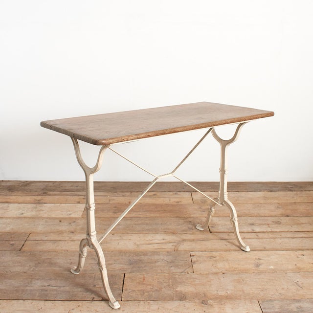 Brown Antique French Wrought Iron Garden Bistro Table with Wooden Top, 1920s For Sale - Image 8 of 10