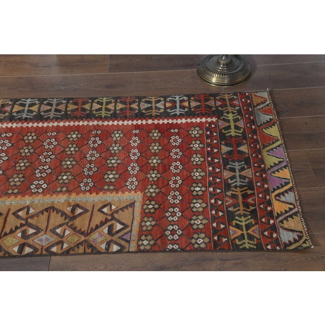1970s 1970s Vintage Handmade Wool Cotton Red Runner Rug For Sale - Image 5 of 11