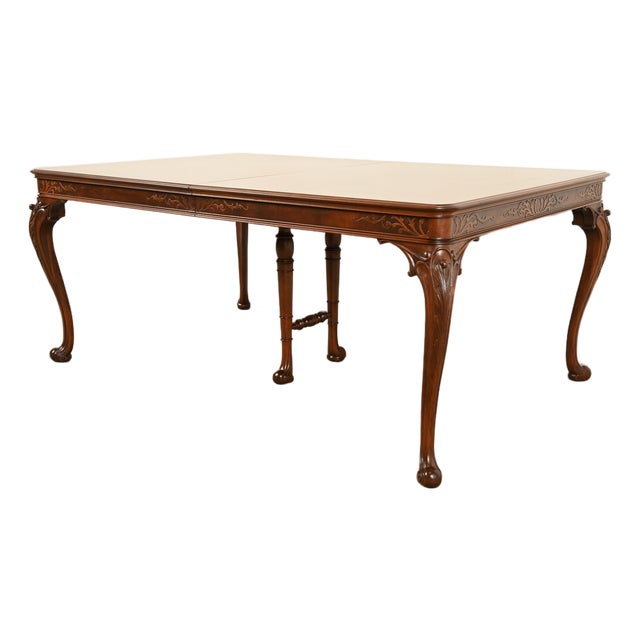 Romweber Style Georgian Walnut and Burl Wood Extension Dining Table, Newly Refinished For Sale