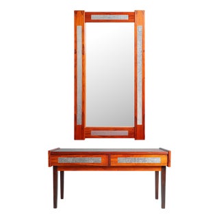 Rosewood Veneered Mirror and Console Table with Steel Metal Inserts from Pedersen & Hansen, 1960s, Set of 2 For Sale