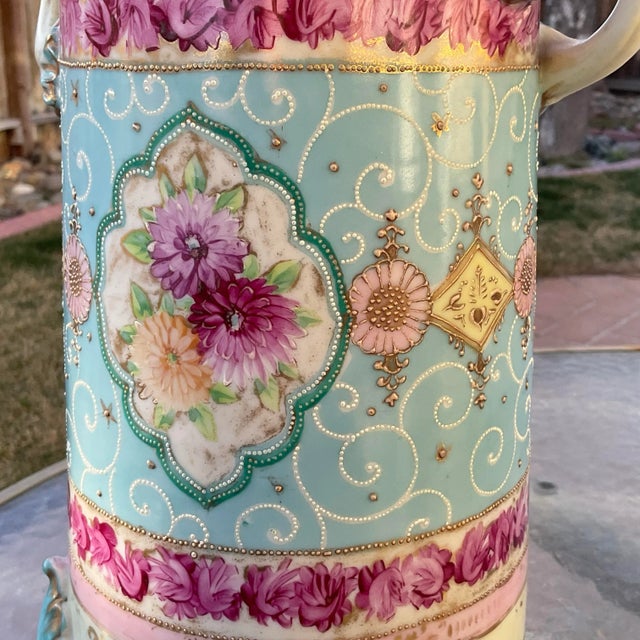 Large Late 19th Century Pastel Japanese Vase With Moriage For Sale - Image 9 of 11