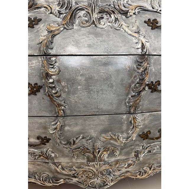 French Provincial Silver Carved Bombé Chest – Rococo Floral Details – Vintage For Sale - Image 9 of 9