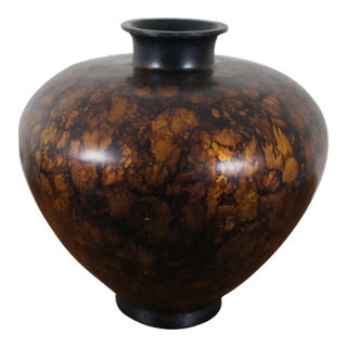 Late 20th Century Adelina Mottled Marbled Gold Amber Brown Bulbous Vase Urn Centerpiece For Sale