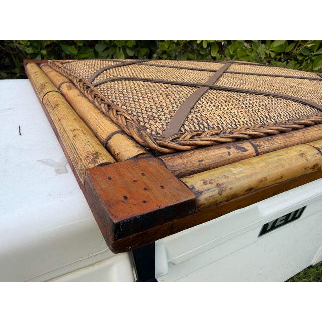 Wood Vintage Bamboo & Rattan Tack Board With Leather Lattice For Sale - Image 7 of 10