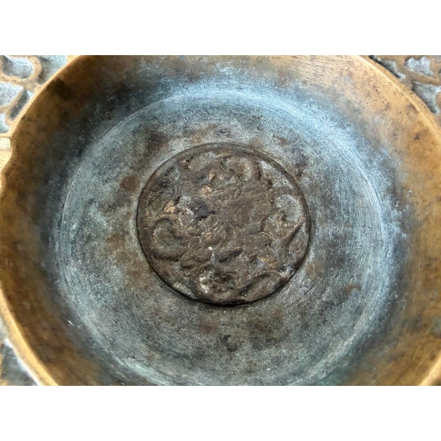 Vintage Solid Brass Floral Relief Square Ashtray For Sale In Miami - Image 6 of 8