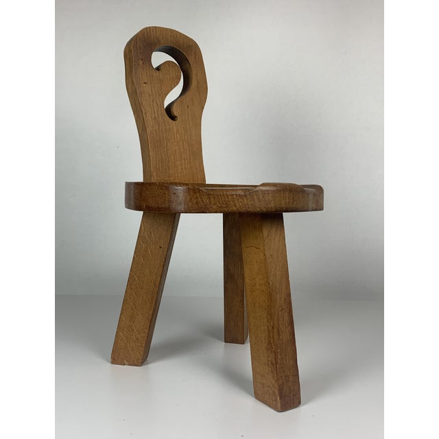 Brutalist Sculptural Chunky Tripod Stool in Oak, 1960s For Sale - Image 11 of 17