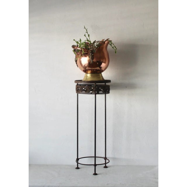 Metal Cast Iron Ornate Cylindrical Plant Stand With Patina Vintage For Sale - Image 7 of 11