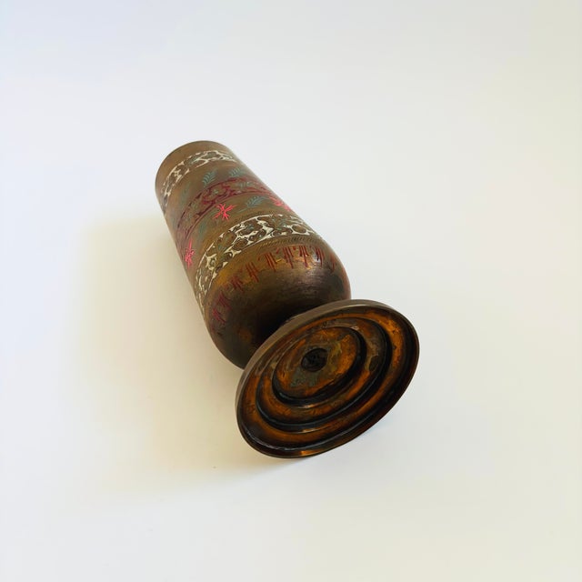 Metal Etched Brass Vase For Sale - Image 7 of 8