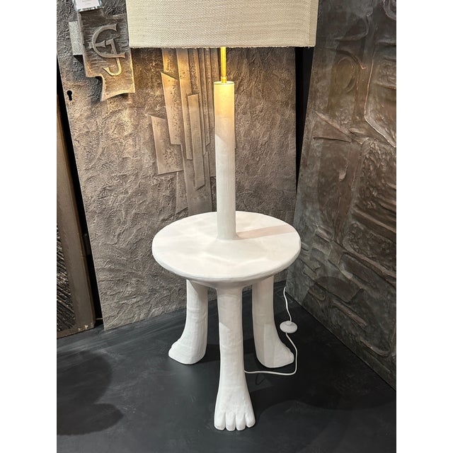 Alabaster Primitive Tribal Plaster End / Side Table / Floor Lamp For Sale - Image 8 of 12