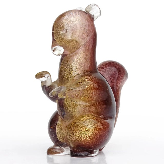 Mid 20th Century Vintage Seguso Murano Dark Amethyst Gold Flecks Italian Art Glass Squirrel Figurine Paperweight For Sale - Image 5 of 9