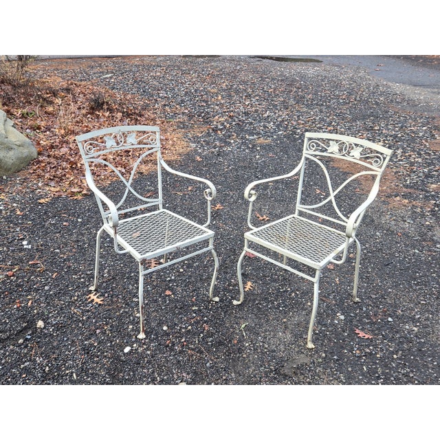 Antique White Vintage Salterini Mt. Vernon Wrought Iron Dining Chairs, 6 Pieces, Attributed For Sale - Image 8 of 13